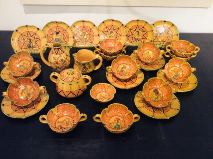 tea set in hand decorated ceramic for 12 persons 1950s set of 28 9134