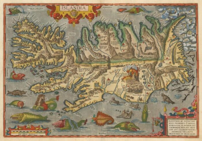 the famous sea monsters map of iceland 1595 1