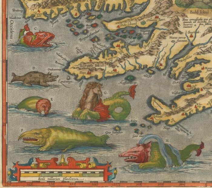 the famous sea monsters map of iceland 1595 5