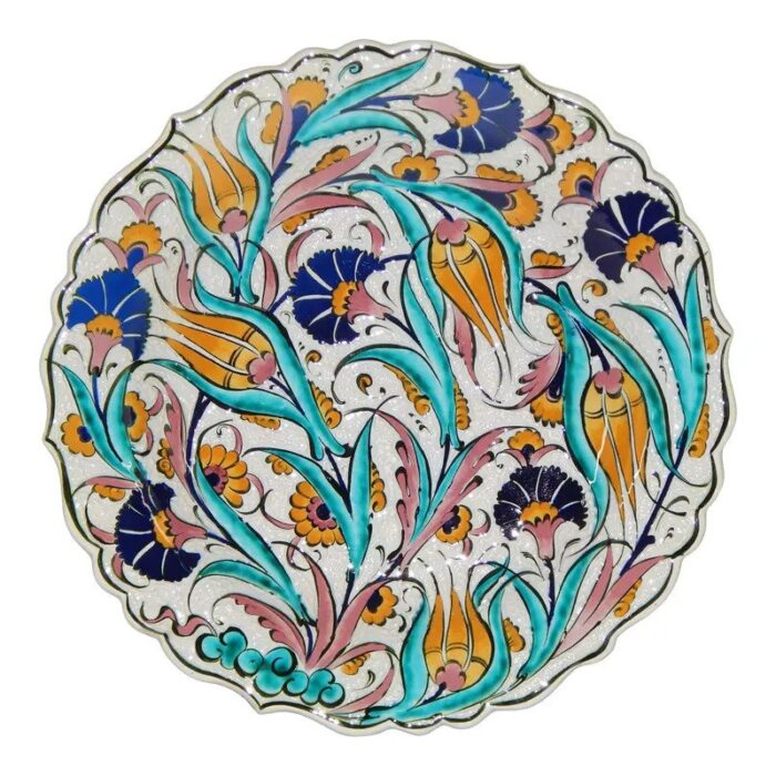 traditional turkish iznik pottery platter with tulip design 1