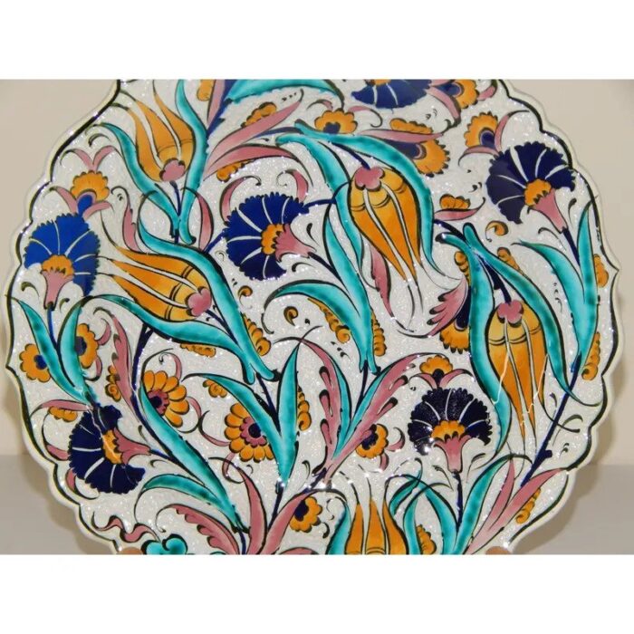 traditional turkish iznik pottery platter with tulip design 3