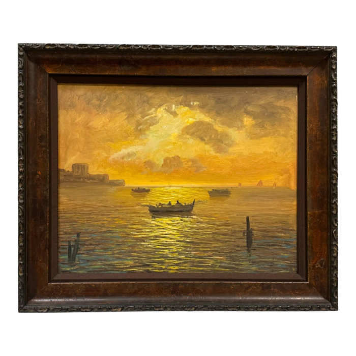 twilight fishermen oil on canvas laid to board unsigned 20th century 3287