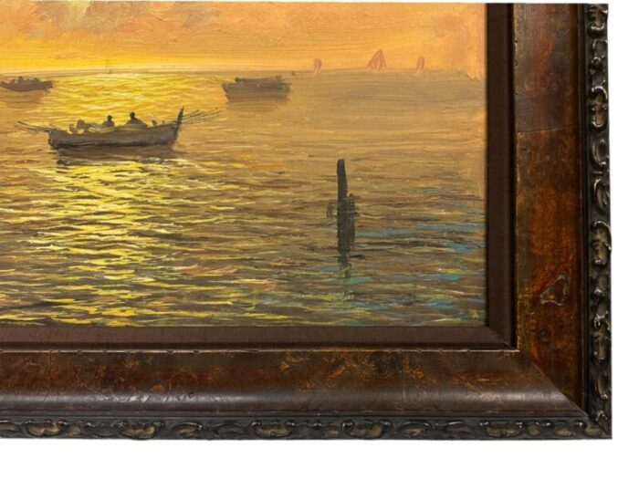 twilight fishermen oil on canvas laid to board unsigned 20th century 7646