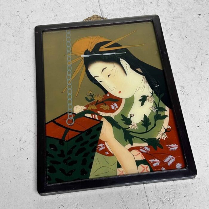 ukiyo e reverse glass painting of ikebana showa era 6