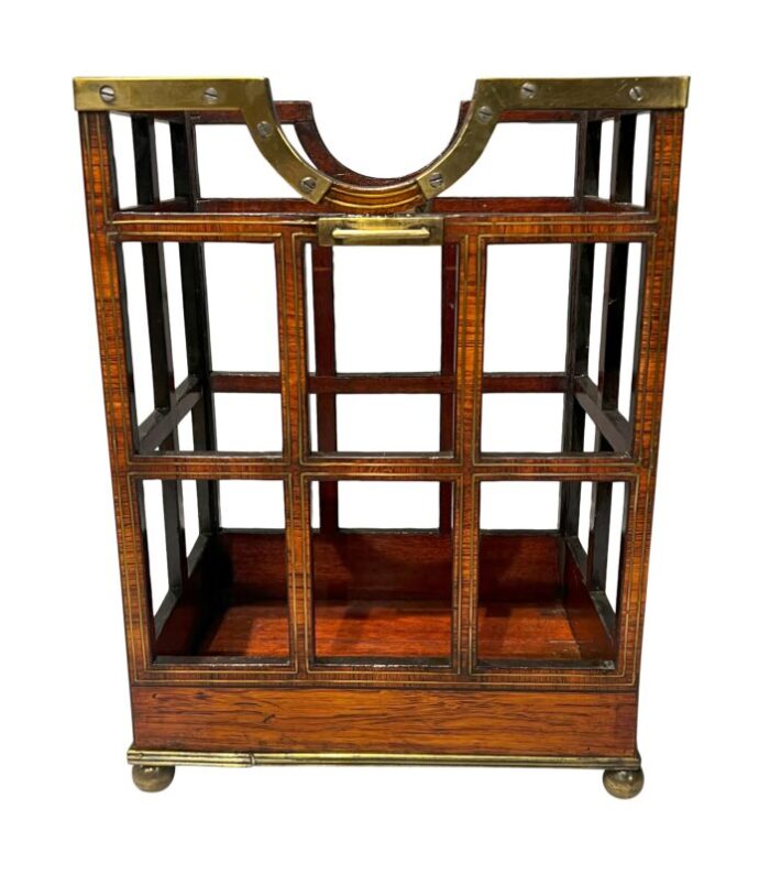 unusual regency rosewood and brass inlaid bottle caddy 3946