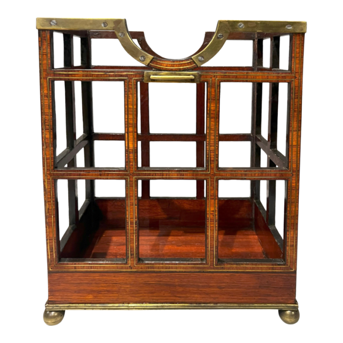 unusual regency rosewood and brass inlaid bottle caddy 6209