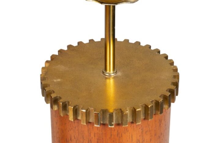 victoria hagan walnut and brass gear table lamps a pair 1733