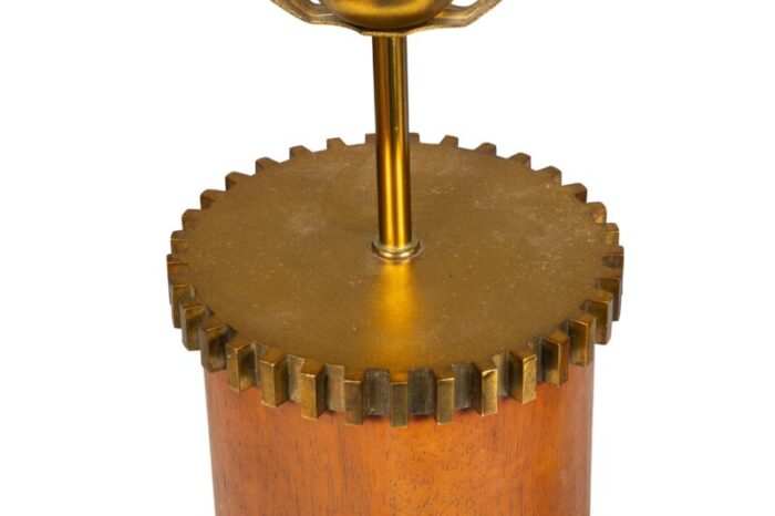 victoria hagan walnut and brass gear table lamps a pair 2101