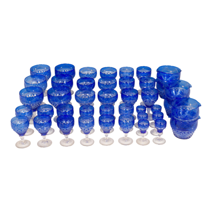 victorian blue cut to clear crystal stemware 60 pieces 1873