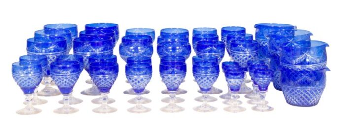 victorian blue cut to clear crystal stemware 60 pieces 4389