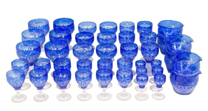 victorian blue cut to clear crystal stemware 60 pieces 6057