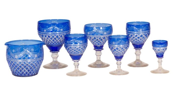 victorian blue cut to clear crystal stemware 60 pieces 9680