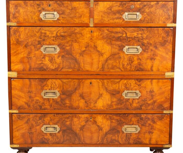 victorian figured walnut campaign chest 0212