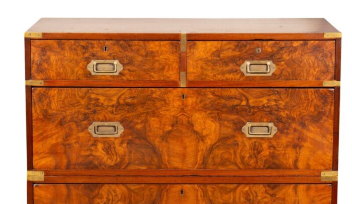 victorian figured walnut campaign chest 9653