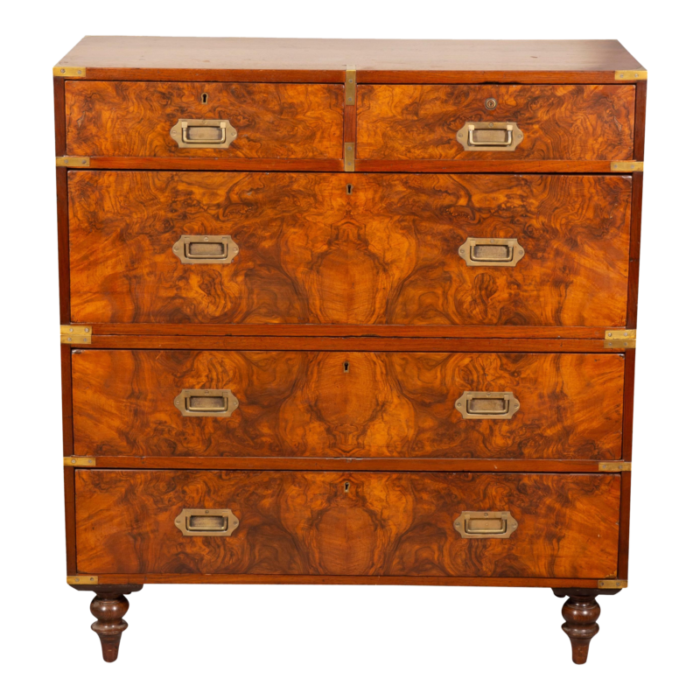 victorian figured walnut campaign chest 9794