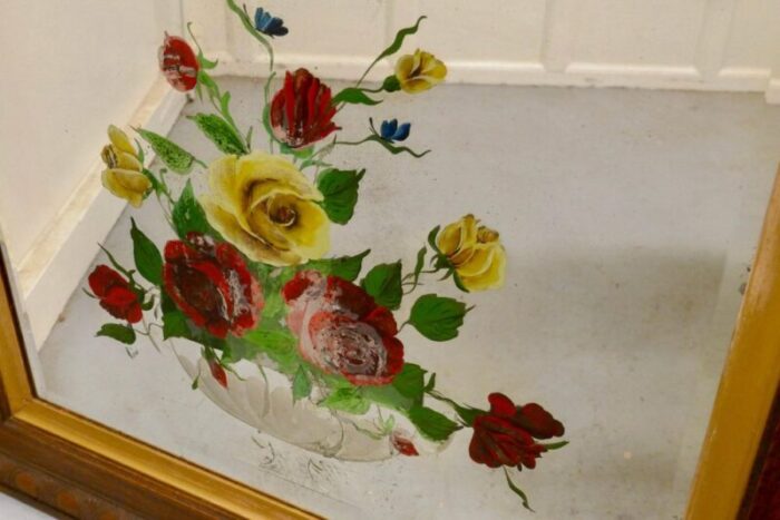 victorian reverse painted mirror with roses 1890s 3