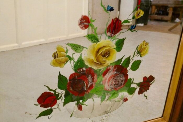 victorian reverse painted mirror with roses 1890s 4