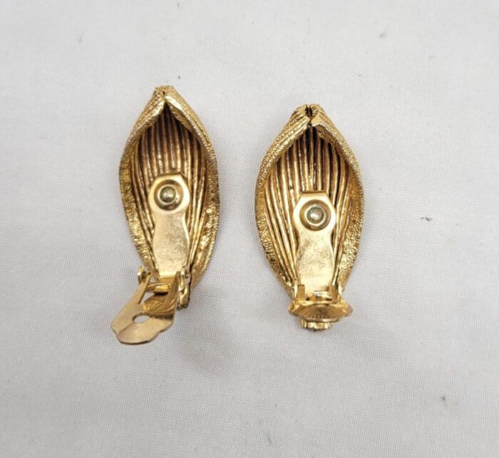 vintage 1950s signed napier goldtone calla lilly clip earrings 2 pieces 9543