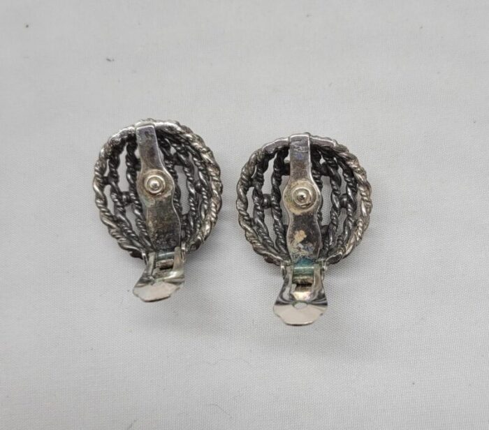 vintage 1970s signed napier modernist silvertone bumpy half hoop clip earrings 2 pieces 5643