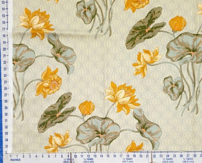 vintage ametex art nouveau lilly pad polished cotton fabric 2 yards 1755