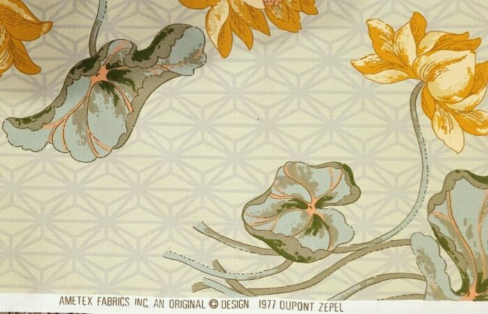 vintage ametex art nouveau lilly pad polished cotton fabric 2 yards 6643