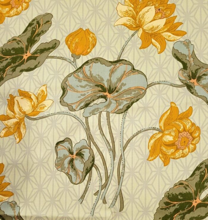 vintage ametex art nouveau lilly pad polished cotton fabric 2 yards 7502