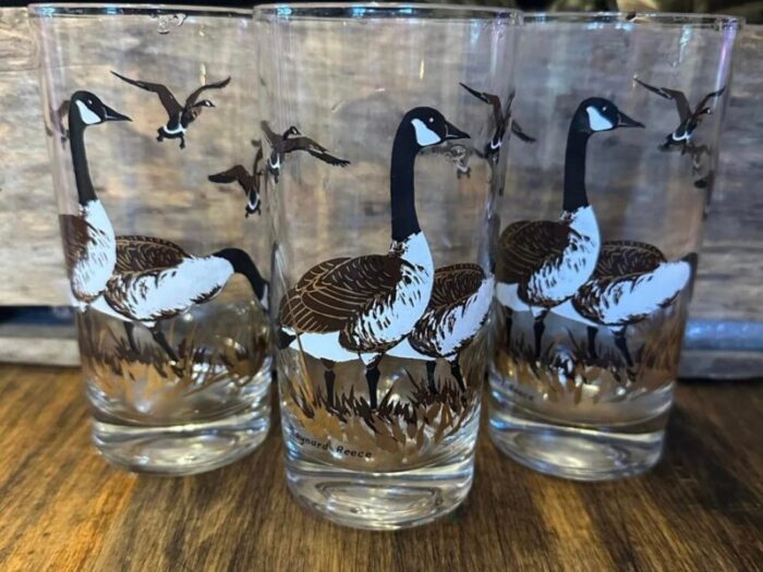 vintage anchor hocking triguba geese goose drinking glass tumblers set of 3 3947