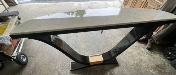 vintage art deco custom made marble topped demilune console table 4330