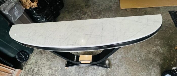 vintage art deco custom made marble topped demilune console table 6904