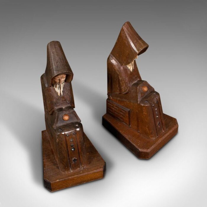 vintage art deco pine bookends 1940s set of 2 9