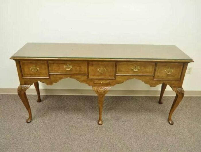 vintage baker stately homes queen anne burl walnut sideboard huntboard server 6710