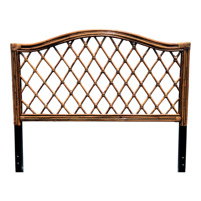 vintage bamboo rattan chippendale arched queen size british colonial headboard 3888