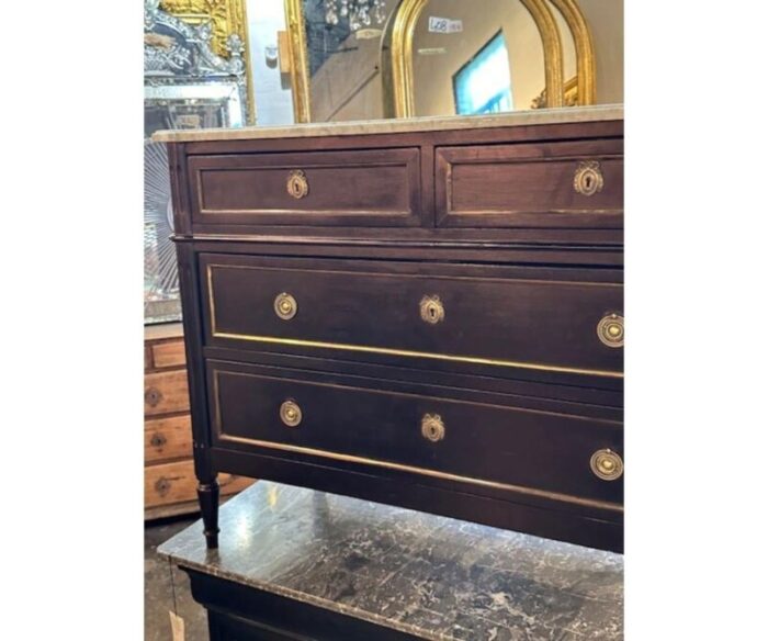 vintage black lacquered chest with carrara marble top 3057