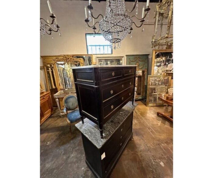 vintage black lacquered chest with carrara marble top 5923