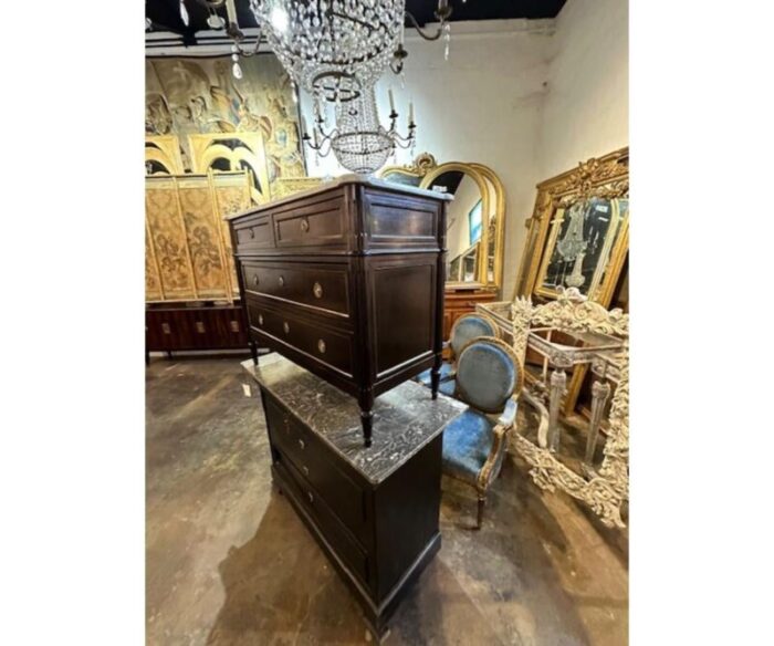 vintage black lacquered chest with carrara marble top 8814