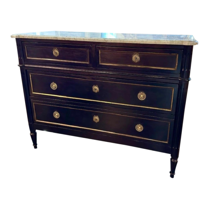 vintage black lacquered chest with carrara marble top 9205