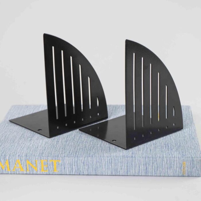 vintage black metal triangular grill bookend pair spectrum designs cleveland 0546