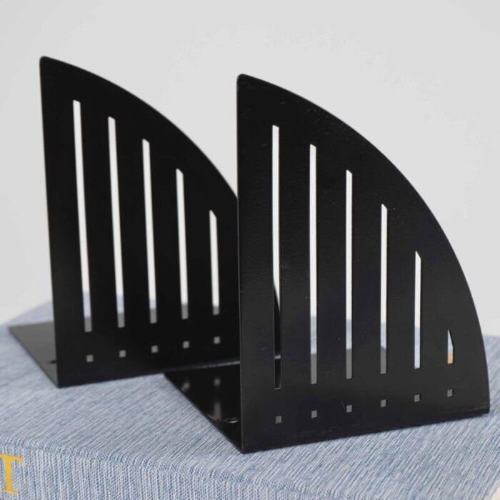 vintage black metal triangular grill bookend pair spectrum designs cleveland 5352