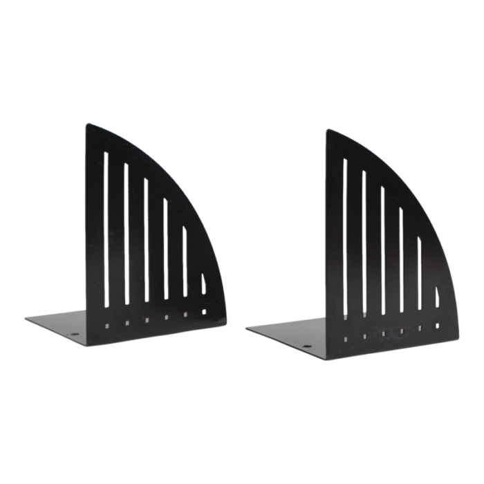 vintage black metal triangular grill bookend pair spectrum designs cleveland 8248