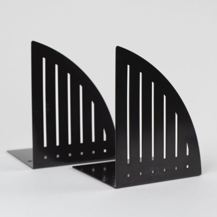 vintage black metal triangular grill bookend pair spectrum designs cleveland 9341