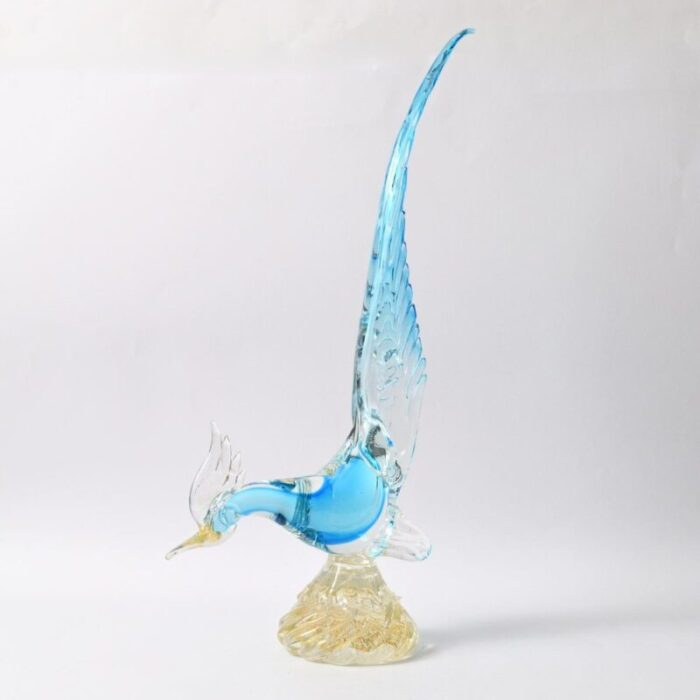 vintage blue and gold murano glass bird 1960s 1