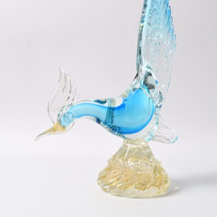 vintage blue and gold murano glass bird 1960s 10