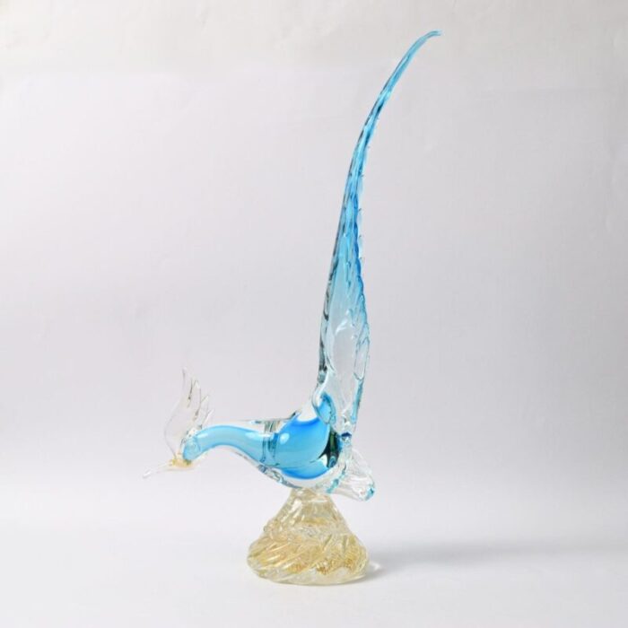 vintage blue and gold murano glass bird 1960s 2