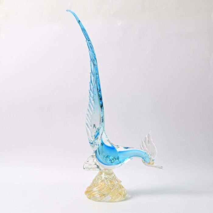 vintage blue and gold murano glass bird 1960s 3