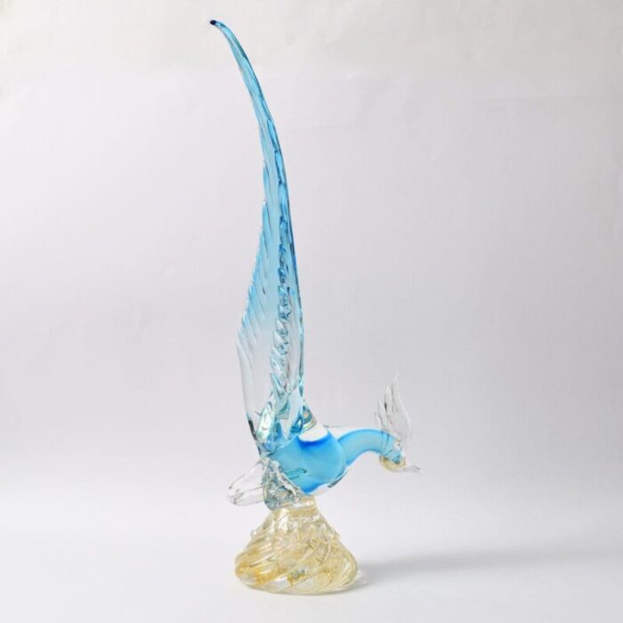 vintage blue and gold murano glass bird 1960s 5