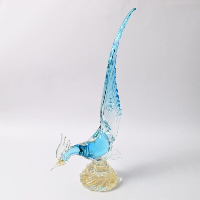 vintage blue and gold murano glass bird 1960s 6