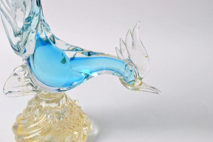 vintage blue and gold murano glass bird 1960s 7