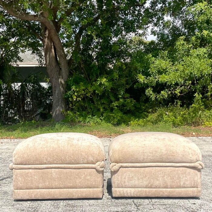 vintage boho boucle knot ottomans on casters a pair 7624