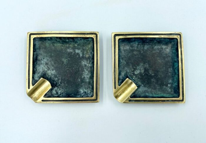 vintage brass card ashtrays from herta baller 1960s set of 2 2