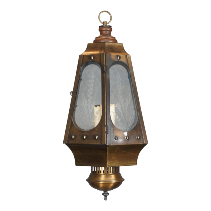 vintage brass etched glass swag pendant light 4175